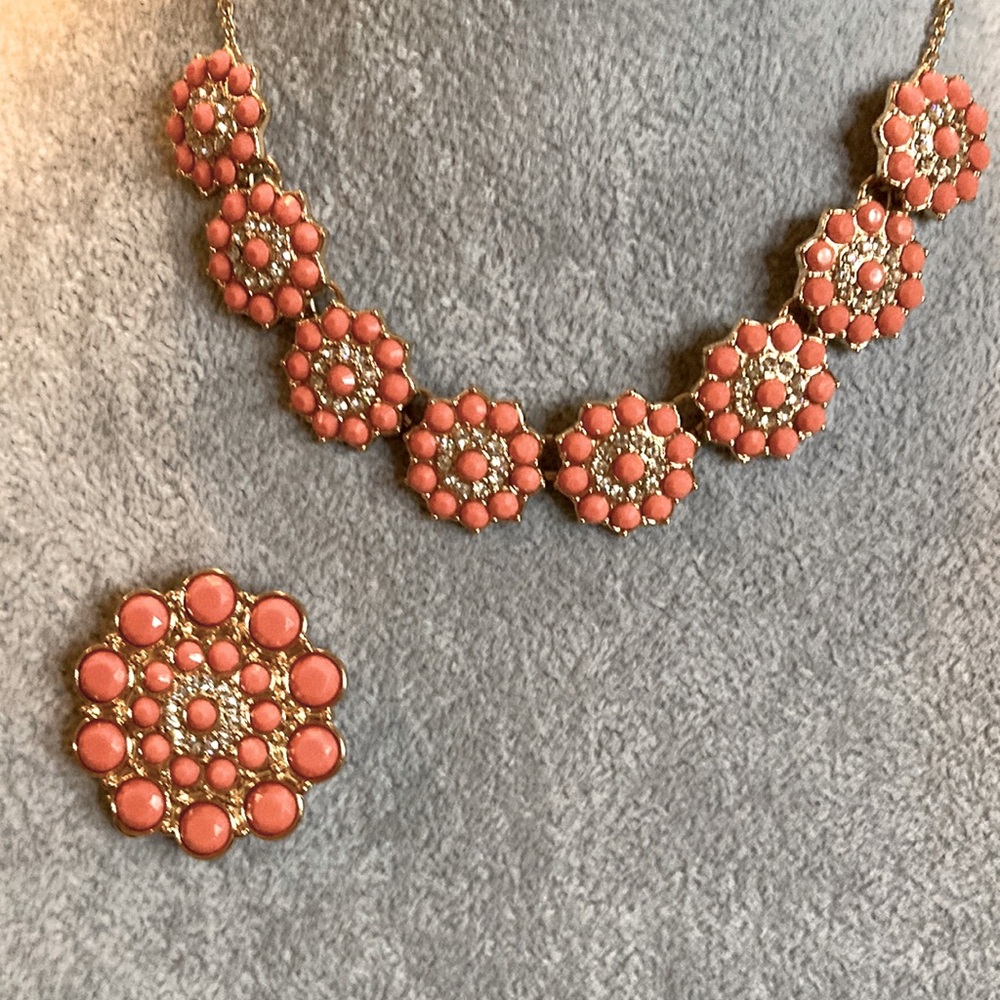 Coral Floral Statement Necklace and Brooch Set - Premier Design
